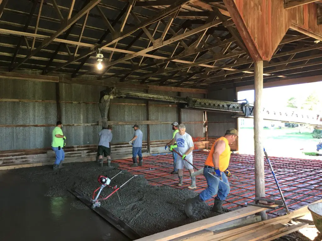 Pouring concrete over hydronic radiant heat